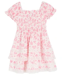 Rare Editions Girls' 2T-6X Printed Square Neck Smocked Dress with Sunglass