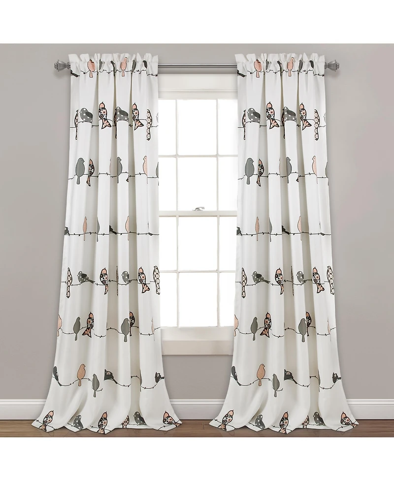 Lush Decor Rowley Birds Light Filtering Window Curtain Panels, Pair, 52" W x 108" L, Curtains for Bedroom - Farmhouse Curtains for Windows