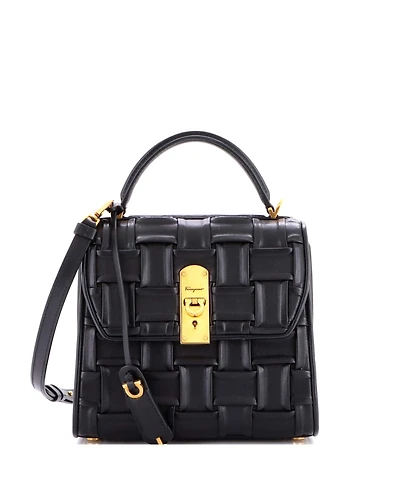 Pre-Owned Salvatore Ferragamo Medium Boxyz Top Handle Bag Woven Leather