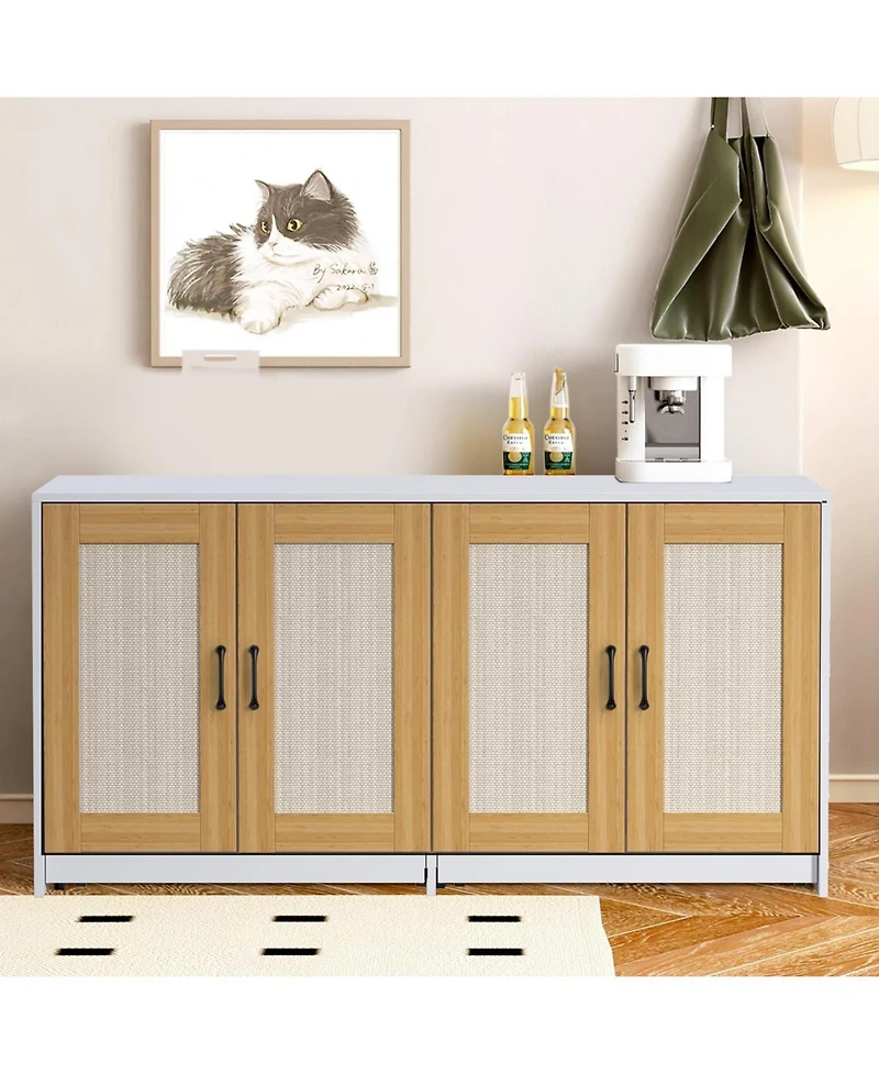 gaomon Double Litter Box Enclosure Furniture for 2 Cats | 47.2" Large Hidden Cabinet with Sisal Doors, Multi-Functional Cat Tv Stand/Side Table