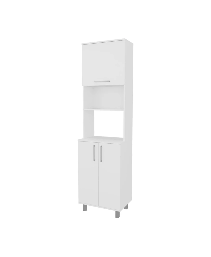 Fm Furniture Kayenta Kitchen Pantry with 2 Pneumatic Door, Open Storage, and Bottom Cabinet, White