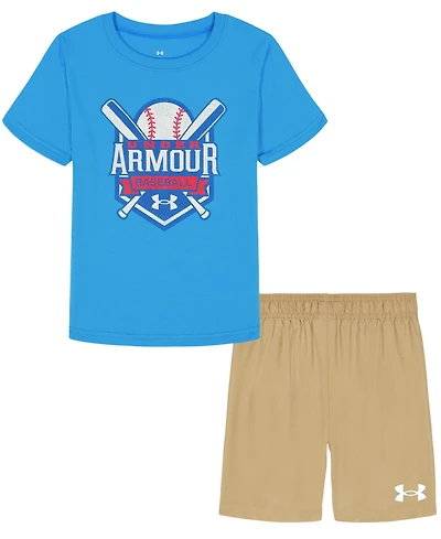 Under Armour Boys' 2T-7 Crewneck T-Shirt and Woven Shorts, 2-Piece Set