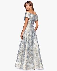 Xscape Petite Off-The-Shoulder Metallic Jacquard Gown