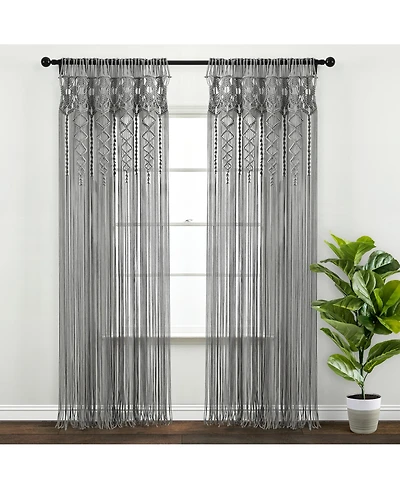 Lush Decor Boho Macrame Textured Cotton Window Curtain Panel Single 40"W x 95"L Macrame Curtains For Windows, Room Divider, Boho Wall Decor