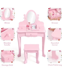 Gaomon Pink Girls Makeup Vanity Set, Fun Pretend Dress-Up Playset with Matching Stool