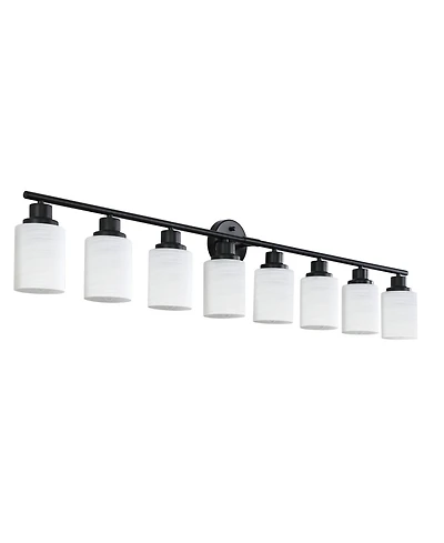 Busdays 52" Modern 8 Light Vanity Light, Frosted White Glass & Black Iron Frame for Bathroom, Bedroom, Dressing Room (Bulbs Not Included)