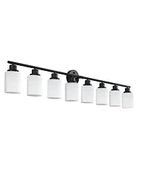 Busdays 52" Modern 8 Light Vanity Light, Frosted White Glass & Black Iron Frame for Bathroom, Bedroom, Dressing Room (Bulbs Not Included)