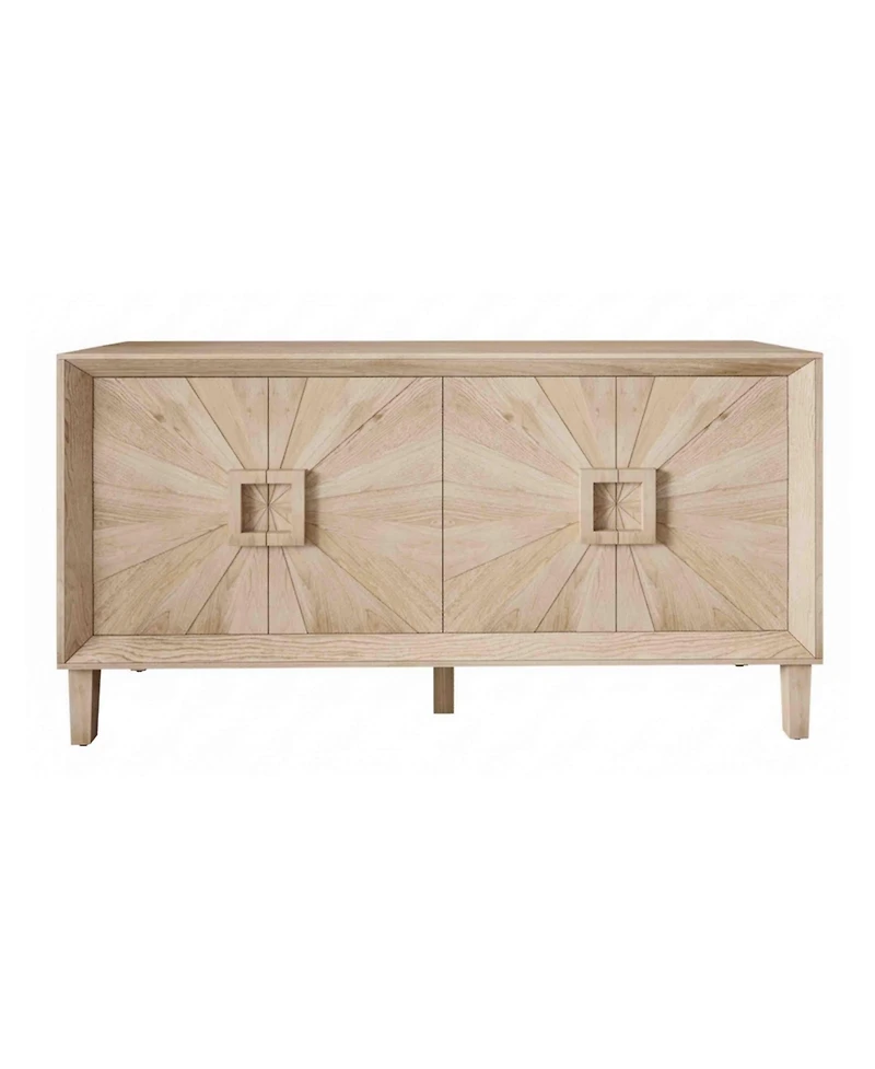 Boyel Living 60" Rustic Farmhouse Wood Credenza with Symmetrical Sunburst Doors