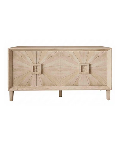 Boyel Living 60" Rustic Farmhouse Wood Credenza with Symmetrical Sunburst Doors
