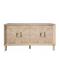 Boyel Living 60" Rustic Farmhouse Wood Credenza with Symmetrical Sunburst Doors