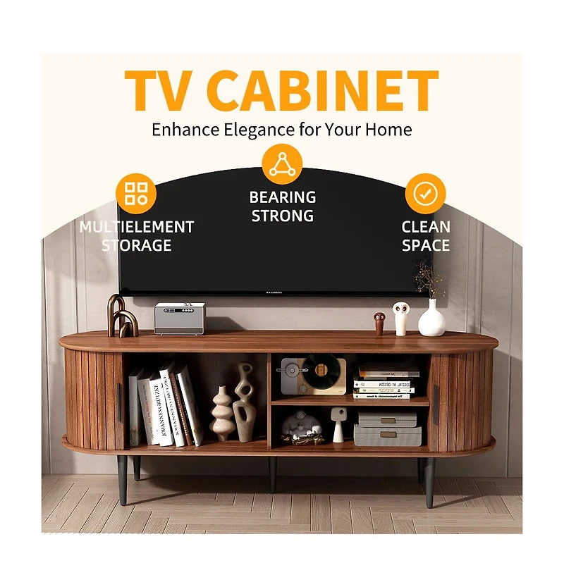 Boyel Living 55 Inches Modern Tv Stand with Storage Compartment and Sliding Door