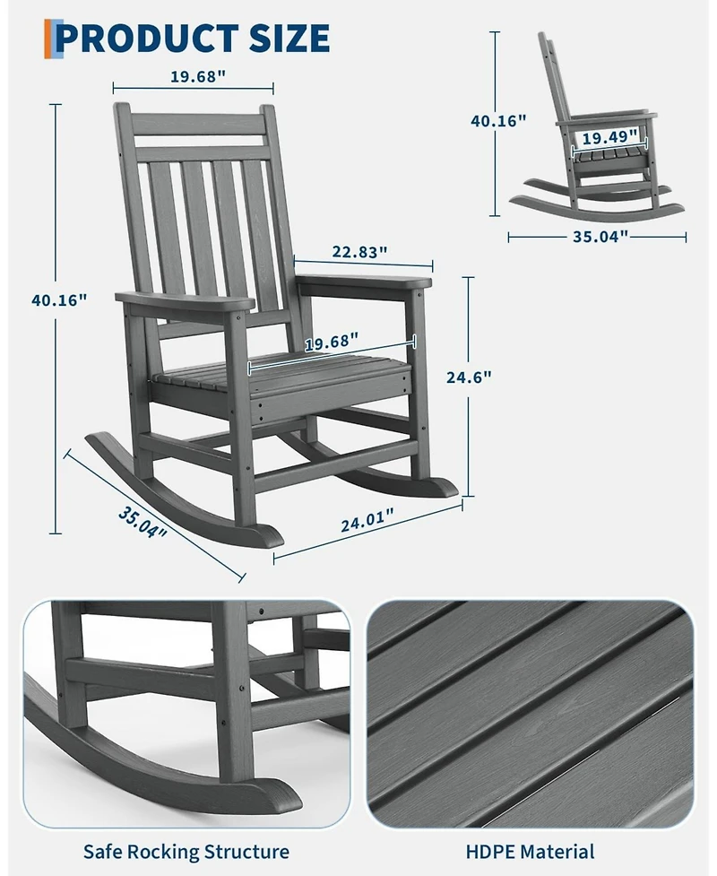 gaomon Hdpe Weather-Resistant Rocking Adirondack Chair - 380LBS Heavy Duty, No Complex