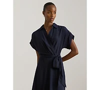 Lauren Ralph Women's Belted Crepe Surplice Neck Dress