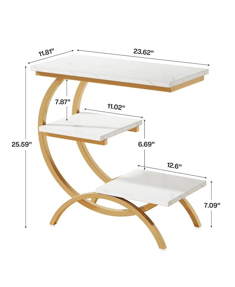 Tribesigns C-Shaped End Table Set of 2, Industrial 3-Tier Small Side Table for Couch, Wood Bedside Table Snack Side Table with Storage Shelves