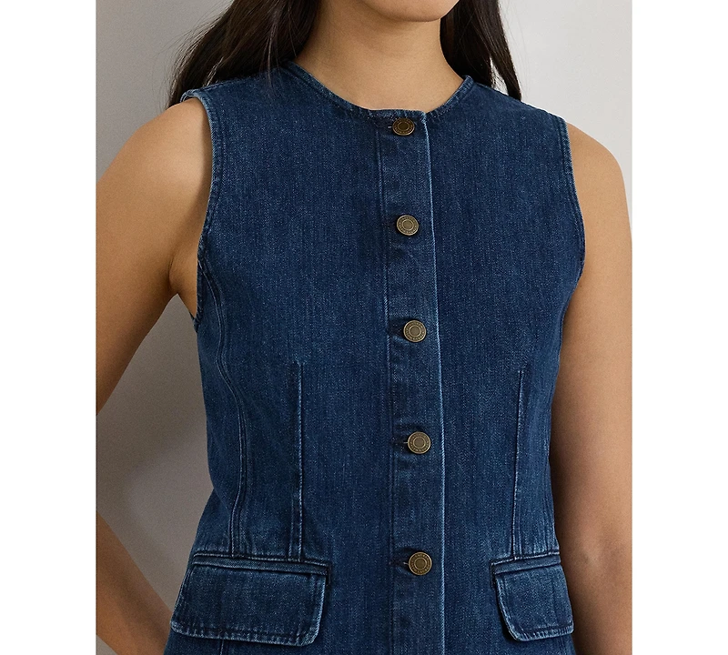 Lauren Ralph Women's Denim Crewneck Sleeveless Shirt