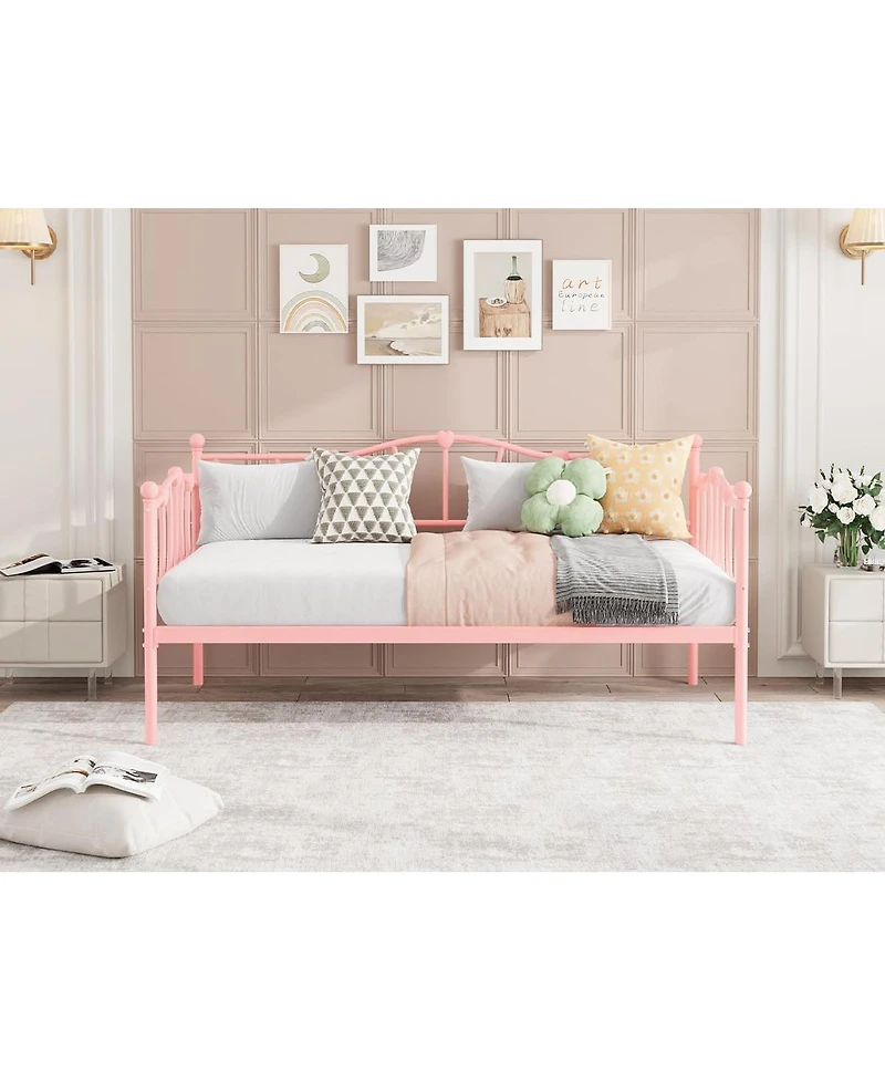 Gaomon Twin Daybed Frame, Metal Platform Sofa Bed with Headboard, Steel Slats, 12” Storage