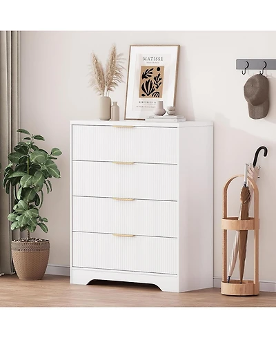 Gaomon 4 Drawer Dresser for Bedroom, Modern Chest of Drawers with Waveform Fluted Panel, Tall Wood Storage Nursery, Hallway, Living Room,