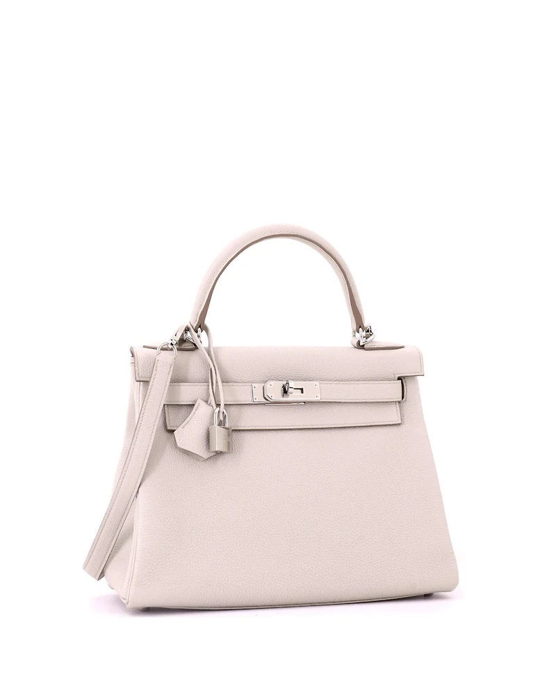 Pre-Owned HERMES Kelly 28 Handbag Light Togo with Palladium Hardware