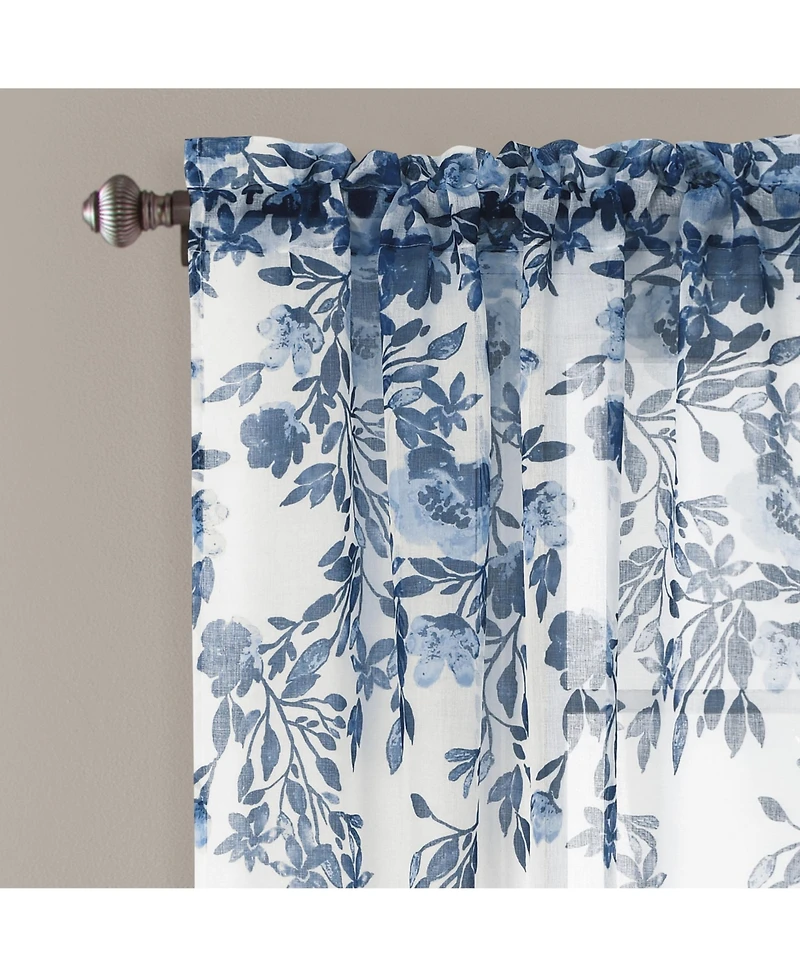 Lush Decor Tanisha Sheer Window Curtain Panels 38"W x 63"L Navy & White - Floral Curtains for Living Room - Sheer Curtains for Bedroom