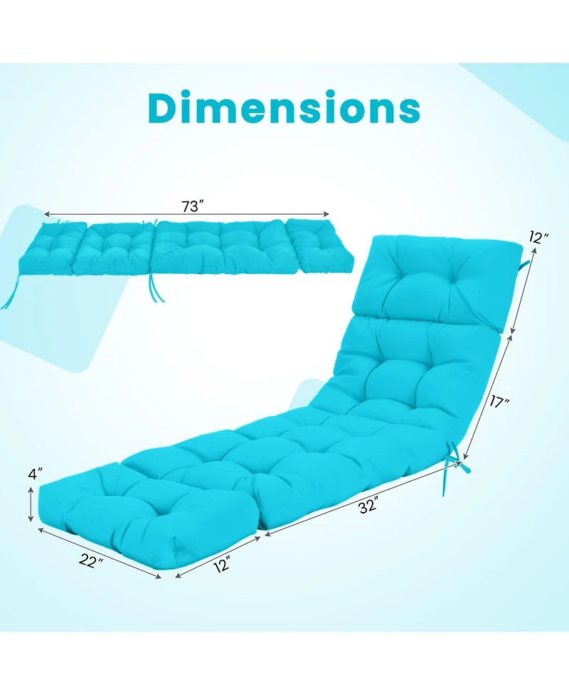 Slickblue Outdoor Chaise Lounge Cushion with Ties for Poolside