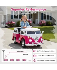 Mecale 12V Ride On Car Licensed Volkswagen Ride-on Bus with Cup Holder and Led Headlights for 3+ Years