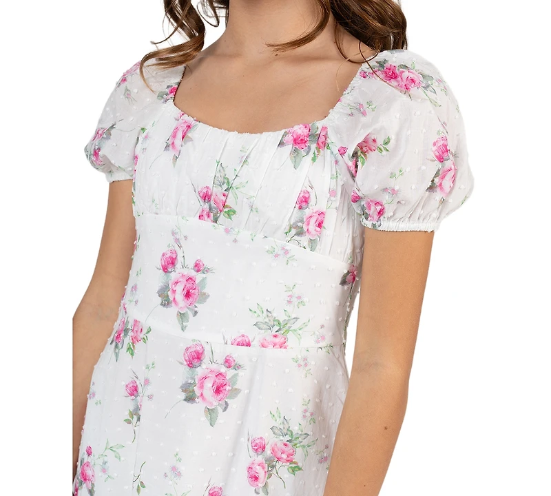 Rare Editions Girls' 7-16 Printed Square Neck Dress