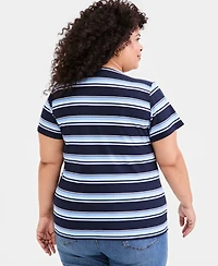 Style & Co Plus Size Striped Lace-Up Short-Sleeve Top, Macy's Exclusive