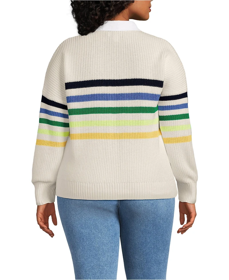 Lands' End Plus Drifter Rugby with Woven Collar Sweater