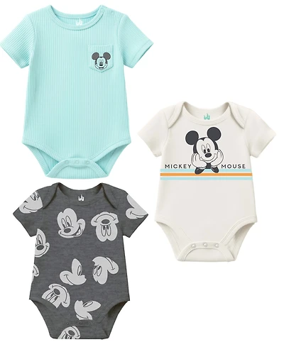 Disney Baby Boys' Mickey Mouse Short-Sleeve Bodysuits, 3-Piece Set