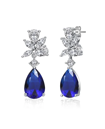 White Gold Plated with Colored Cubic Zirconia Teardrop Cluster Earrings