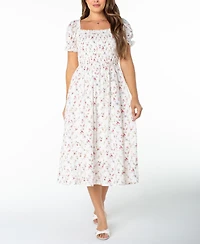 Celebrity Pink Juniors' Textured Floral Printed Puff-Sleeve Midi Dress