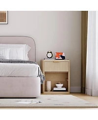 gaomon 1PC Natural Fluted Nightstand, Drawer Storage Bedside End Table with Usb Charging Station