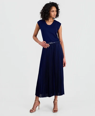 Anne Klein Women's Belted Pull-On Pleated Midi Skirt
