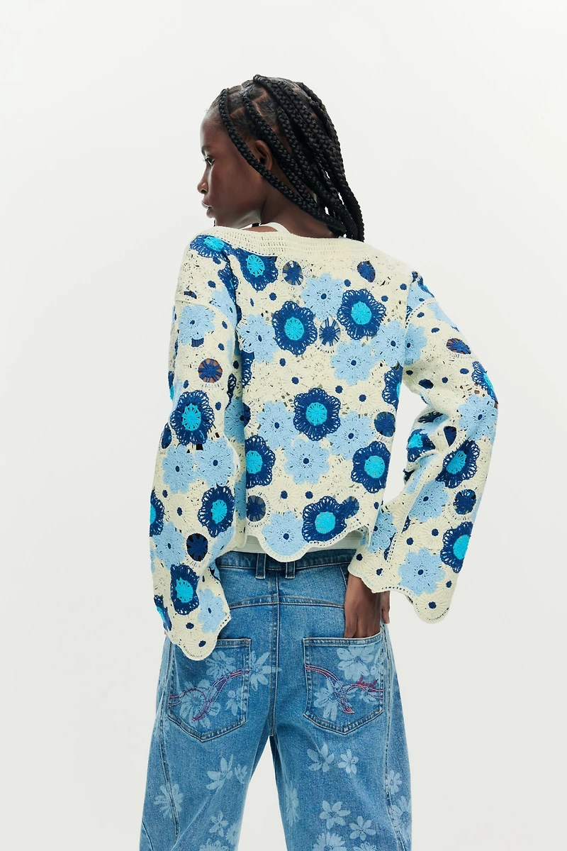 Desigual Women's Crochet with flowers sweater