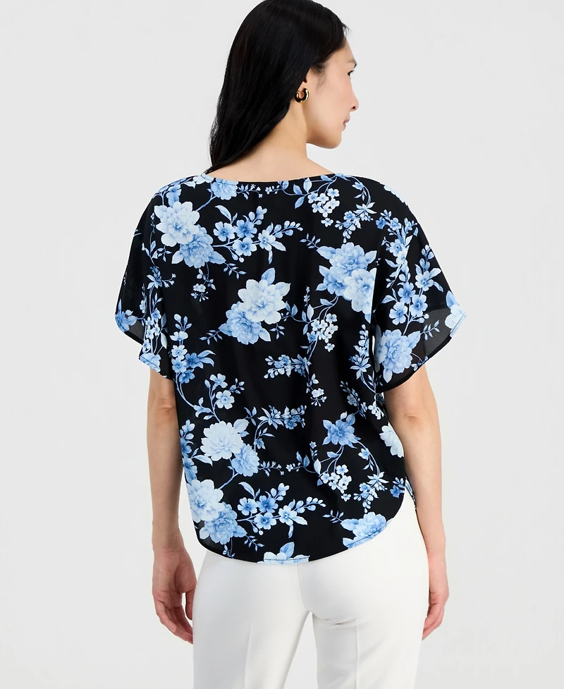 Anne Klein Petite Flutter-Sleeve Bateau Neck Blouse