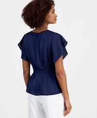 Anne Klein Women's Flutter-Sleeve Smocked-Waist Top