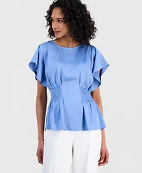 Anne Klein Women's Flutter-Sleeve Smocked-Waist Top