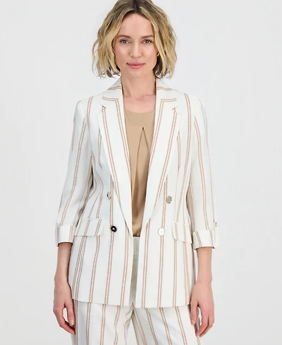 Kasper Women's Striped 3/4-Sleeve Double-Breasted Blazer