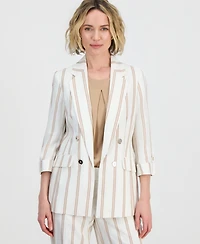 Kasper Women's Striped 3/4-Sleeve Double-Breasted Blazer
