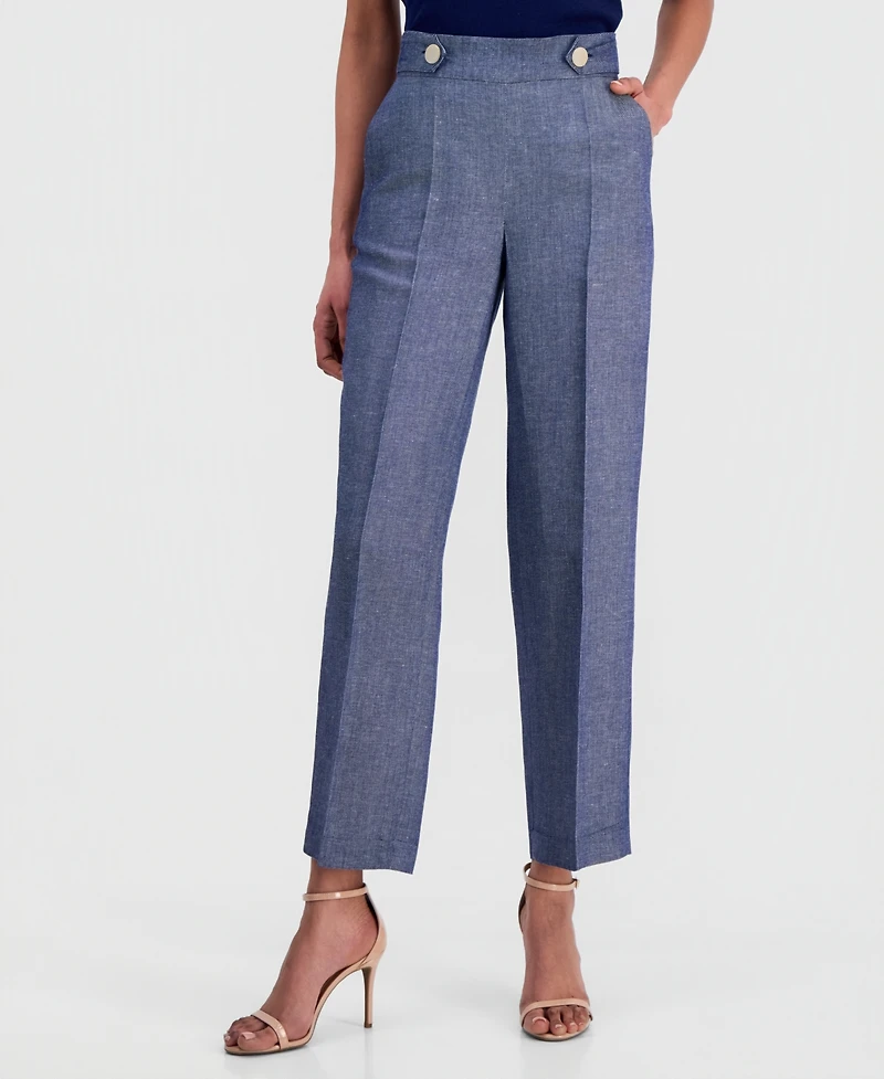 Anne Klein Women's Linen-Blend Tab-Waist Pull-On Trousers