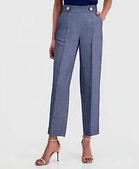 Anne Klein Women's Linen-Blend Tab-Waist Pull-On Trousers