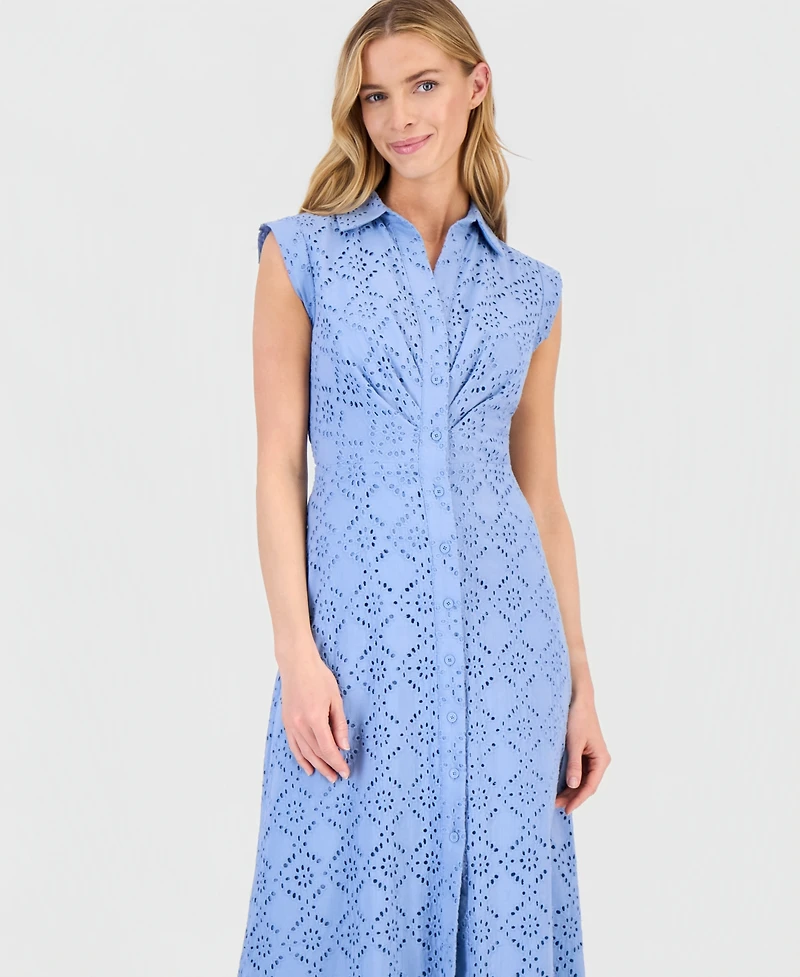 Anne Klein Women's Eyelet Embroidered Shirtdress