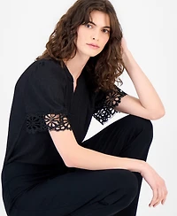 Anne Klein Women's Split-Neck Lace-Trim Top