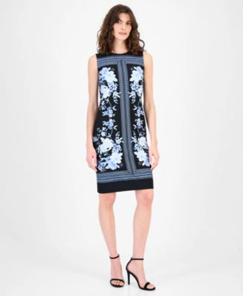 Anne Klein Womens Printed Sleeveless Sheath Dress