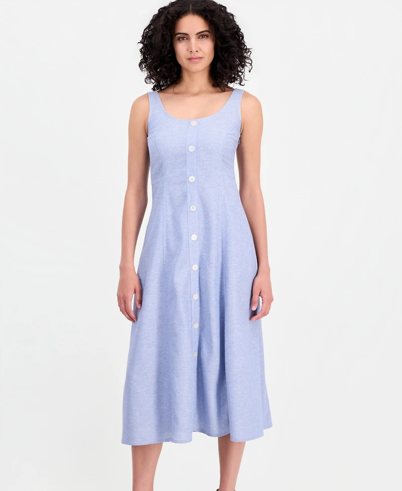 Anne Klein Women's Linen Blend Sleeveless Button-Front A-Line Dress