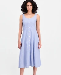 Anne Klein Women's Linen Blend Sleeveless Button-Front A-Line Dress