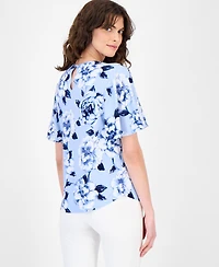 Anne Klein Women's Pleated Printed Bell-Sleeve Top