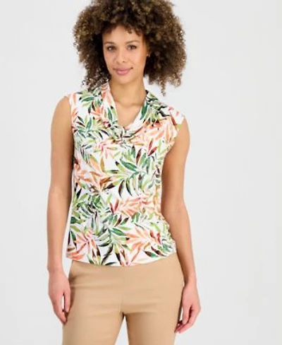 Kasper Womens Printed Sleeveless Cowl Neck Top