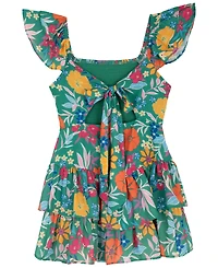 Rare Editions Girls' 7-16 Printed Smocked Dressy Romper