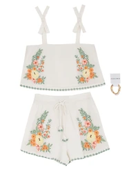 Rare Editions Girls' 7-16 Floral Embroidered Top and Shorts, 2-Piece Set